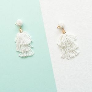 Panacea Fountain Tassel White Beaded Earrings